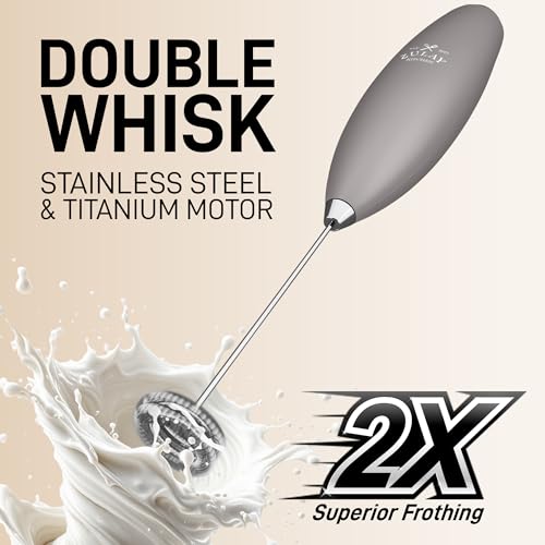 Powerful Milk Frother Wand With Duracell Batteries (All Must Go Slate Stone / Double Whisk + Batteries)