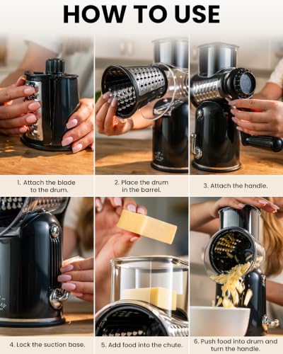 Rotary Cheese Grater Manual Hand Crank 5 Blade Shredder