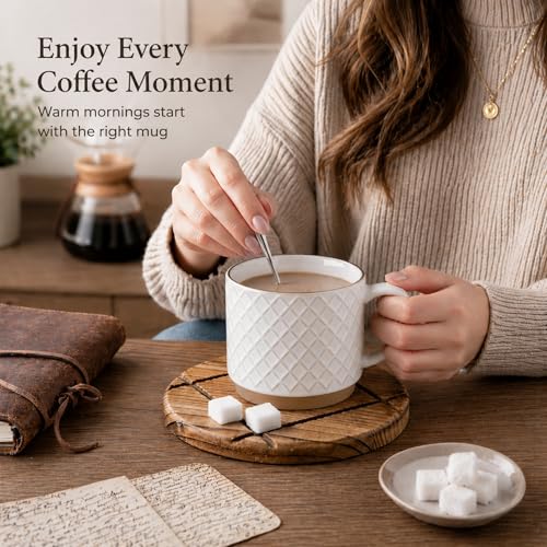 15 OZ Stackable Coffee Mugs Set of 4 (Off-White / 15 Ounces)