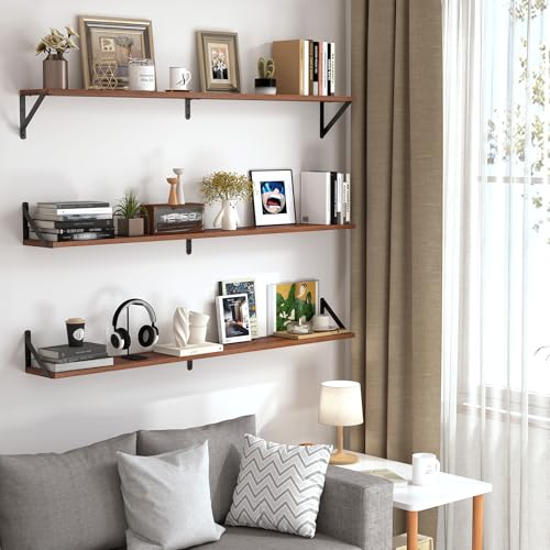 48 Inch Large Wall Bookshelves Set of 3 (Walnut / 47.24"W x 5.9"D x 5.4"H,Set of 3)