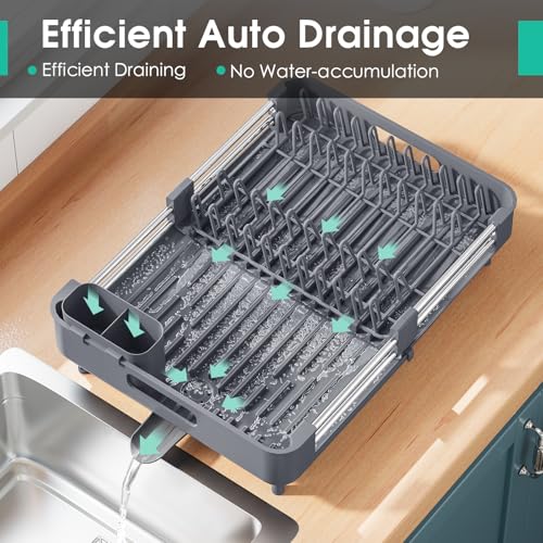 Expandable Dish Drying Rack for Kitchen Counter (Gray / Standard)
