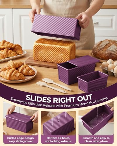 3 Piece Pullman Loaf Pan with Lid (Plum Purple / 2.2LB+1LB+0.5LB)