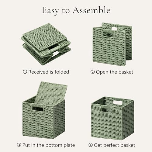 3 Pack Wicker Basket (Cube-3pack 11"×11"×10.5" / Green)