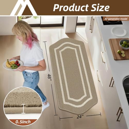Kitchen Rugs and Mats 24"x48" Non Slip Kitchen Mats for Floor (Beige / 24"x 48 ")