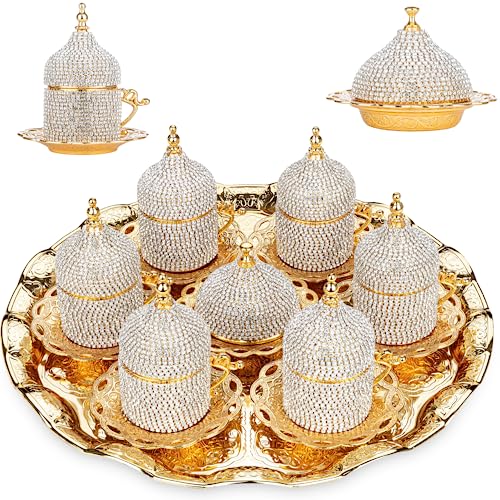 Lale Crystal Turkish Coffee Set with Tray (Gold)