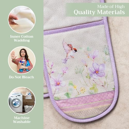 Double Oven Mitts 100% Cotton Double Oven Glove (092 - Magnolia Mornings / 7" x 35" (Double Oven Mitt))