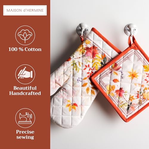 100% Cotton Oven Mitt & Pot Holder Set (056 - Amarante / 7.5" x 13" & 8" x 8" (Oven Mitt & Pot Holder))