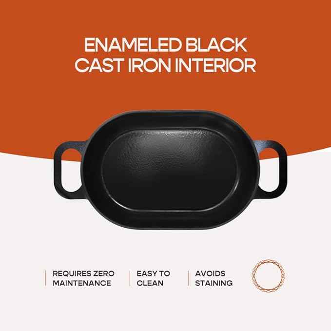 Enameled Cast Iron Dutch Oven for Professional Sourdough Bread Baking | 5.5 Quart Loaf Size Oval Cookware Pot with Lid | Triple-Layer Enamel Coating Pan with Non Stick Silicone Mat | Black