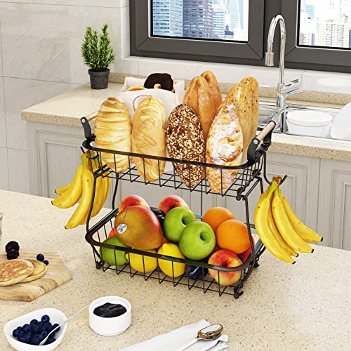 2 Tier Fruit Basket with 2 Banana Hangers (Black (2 Tier with Banana Hangers))