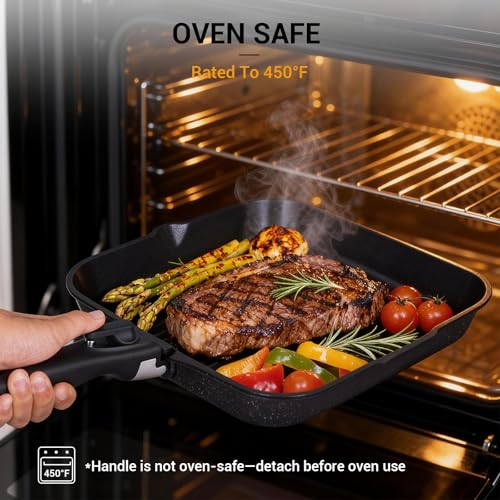 21Pcs Pots and Pans Set Non Stick with Detachable Handle (Grill Pan Set)