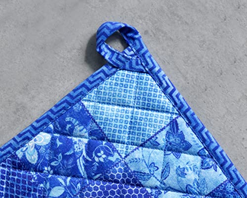 Pot Holders 100% Cotton Potholders (027 - Indigo Love / 8" x 8" (Pot Holder Pack of 2))