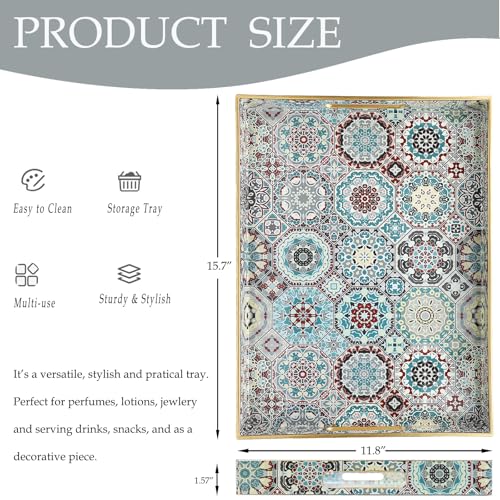 Decorative Serving Tray with Handles (Sp3040re2 / 16" x 12" x 1.6")