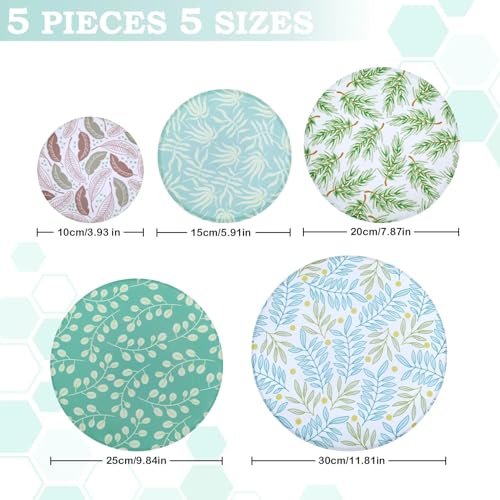 5Pcs Reusable Beeswax Elastic Bowl Covers for Bread Proofing and Food Cover (Green Leaves)