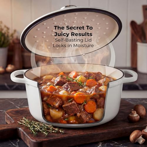 6.4QT Enameled Cast Iron Dutch Oven Pot with Lid (White / 6.4 Quart)