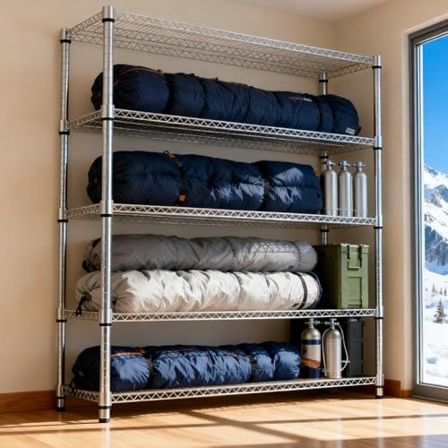 5 Tiers Shelf 3300 lbs Steel Storage Shelving Utility Shelving Unit Steel Organizer Wire Rack for Home (5 tier, 17.7" D x 59.1" W x 70.3" H / Chrome)