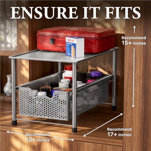 Stackable Under Sink Sliding Basket Drawer (Silver)