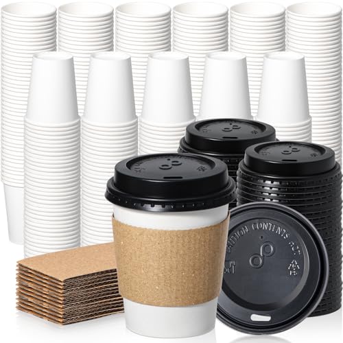 500 Pack 8 oz Disposable Coffee Cups with Lids (8 oz)