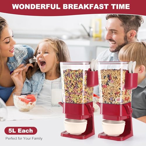 Cereal Dispenser Countertop Red 2 Pack with Creal Bowls Spoons Cutlery Box (Red - 2pack)