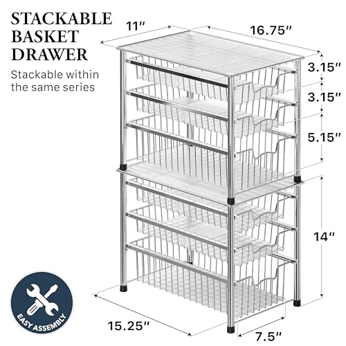 Stackable 3 Tier Sliding Basket Organizer Drawer (3-tier / Chrome)