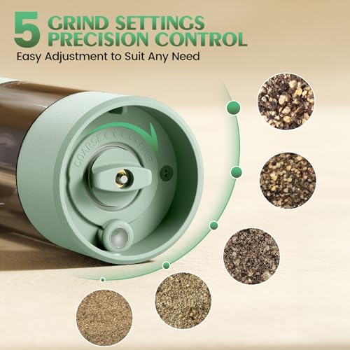 Electric Salt and Pepper Grinder Set Automatic Battery Pepper Mill Shakers Adjustable Coarseness Upgraded Larger Capacity with Led Home and Kitchen Appliances Birthday Gifts for Women Mom (Mint Green)