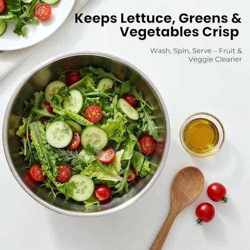 Large Stainless Steel Salad Spinner 5.3QT