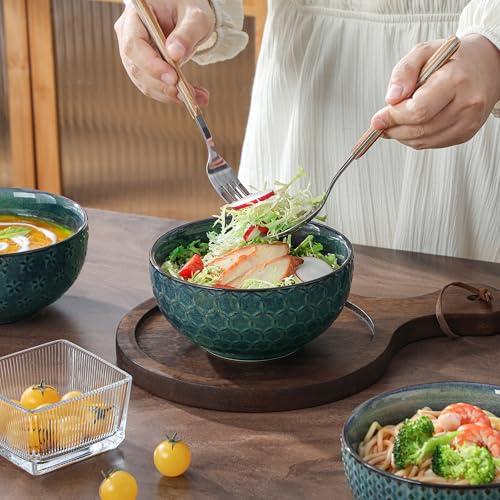Cereal Bowls 30 Ounce Ceramic Green Soup Bowl for Kitchen (30 OZ / Green)