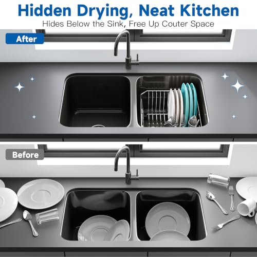 in Sink Dish Drying Rack (Silver / For 12"W x 14"D Double Sink Bottom)