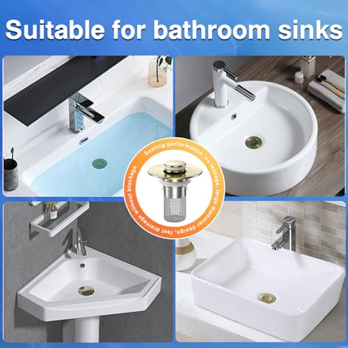 Bathroom Sink Drain Strainer (Brushed Gold (4pcs))