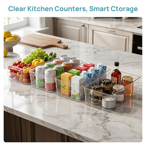 8pcs Clear Storage Bins with Handles (Without Lid)