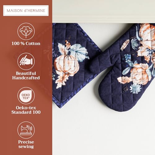 100% Cotton Oven Mitt & Pot Holder Set (072 - Pumpkin Blues / 7.5" x 13" & 8" x 8" (Oven Mitt & Pot Holder))