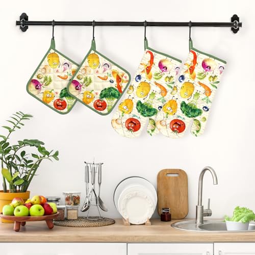Vegetable Oven Mitts and Pot Holders Set (Vegetables / Oven Mitt x2 & Pot Holder x2)