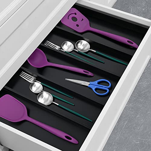 Bamboo Drawer Organizer Kitchen Utensils (Black / Large)