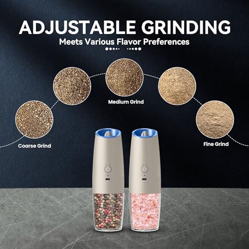 Rechargeable Electric Salt And Pepper Grinder Set (Khaki-Set)