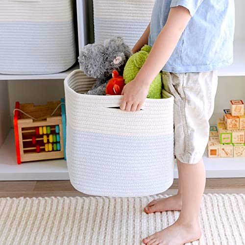 Storage Cubes 11 Inch Cotton Rope Woven Baskets for Organizing (Off White & Mixed Blue)