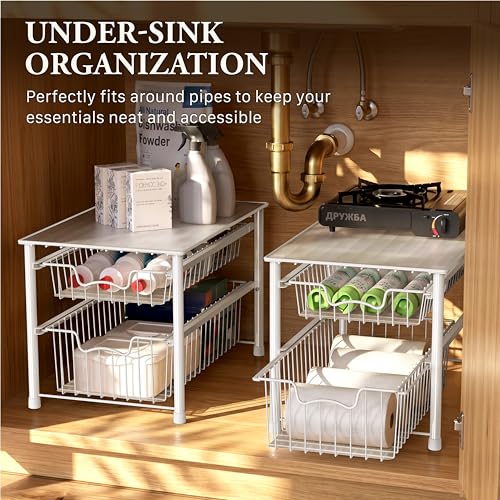 Stackable Sliding Basket Organizer Drawer (2-tier / White)
