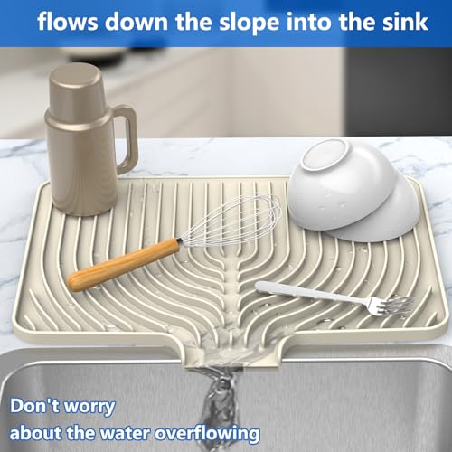 Dish drying mats for kitchen counter (18"×12" / Cream)