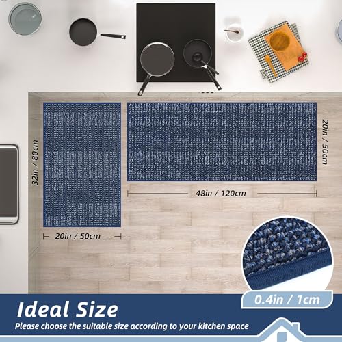 Kitchen Rugs and Mats 2PCS Non (Blue / 20"x32"+20"x48" (Rectangular))