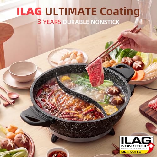 TWIN™ Dual Shabu Electric Hot Pot Fast&Even Heat (Midnight Black / 4.5 Quarts)
