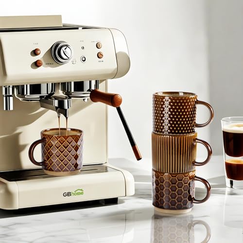 6 OZ Stackable Coffee Mugs Set of 4 (Caramel / 6 Ounces)