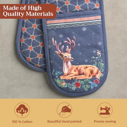 Double Oven Mitts 100% Cotton Double Oven Glove (086 - Christmas Joy / 7" x 35" (Double Oven Mitt))