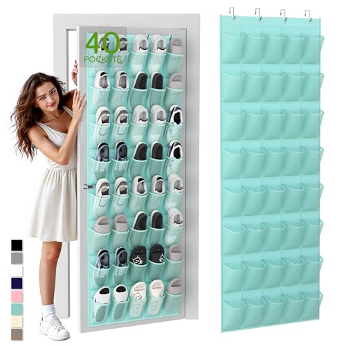 Over the Door Shoe Organizer with 40 Large Breathable Mesh Pockets (Mint Blue / 40 Pockets)