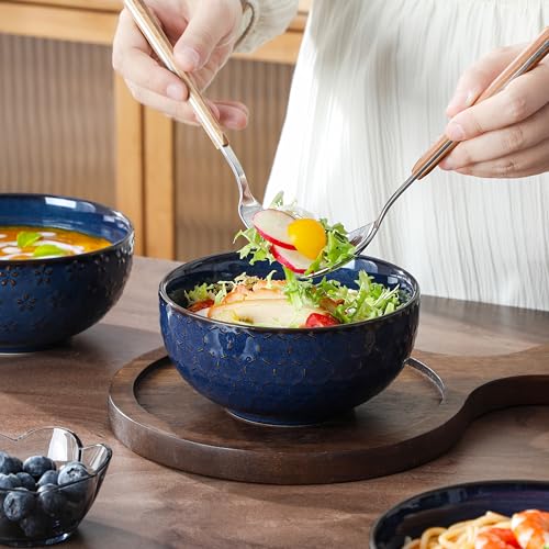 Cereal Bowls 30 Ounce Ceramic Blue Soup Bowl for Kitchen (30 OZ / Dark Blue)