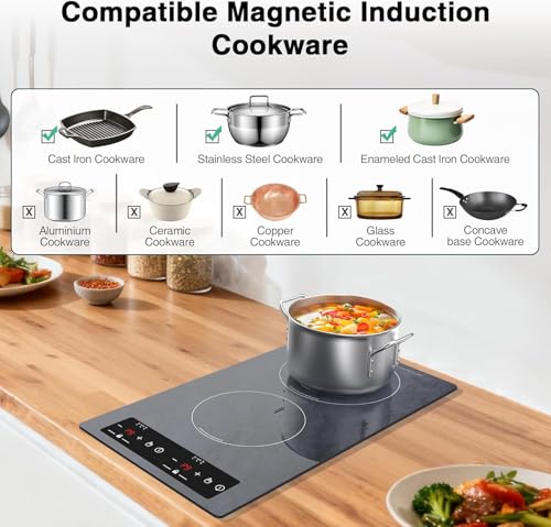 Double Induction Cooktop Portable Electric Cooktop 12'' Hot Plate (12 Inch Gray)