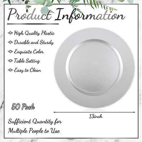 50 Pcs 13 Inch Charger Plates Bulk (Plain Style / Silver)