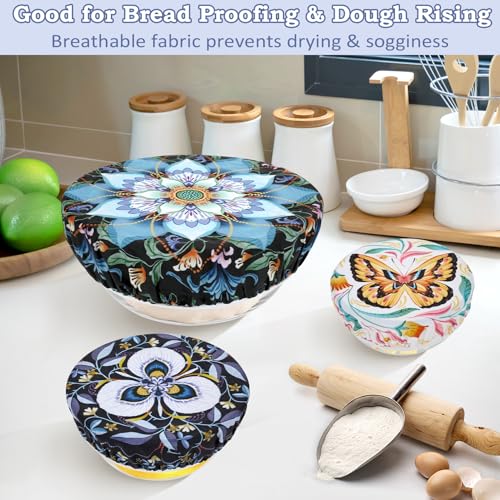 5Pcs Reusable Beeswax Elastic Bowl Covers for Bread Proofing and Food Cover (Lotus)