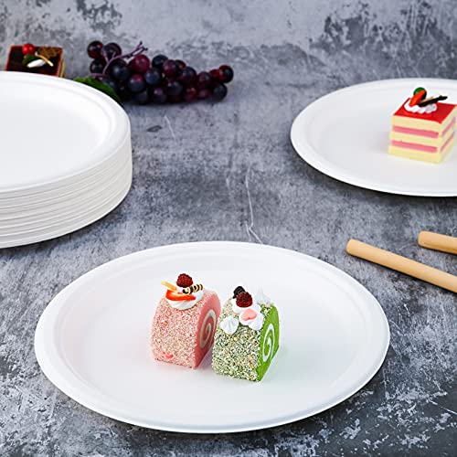 150 Pack Compostable Disposable Paper Plates 10.25 inch Super Strong Paper Plates 100% Bagasse Natural Biodegradable Eco (White / Contemporary)