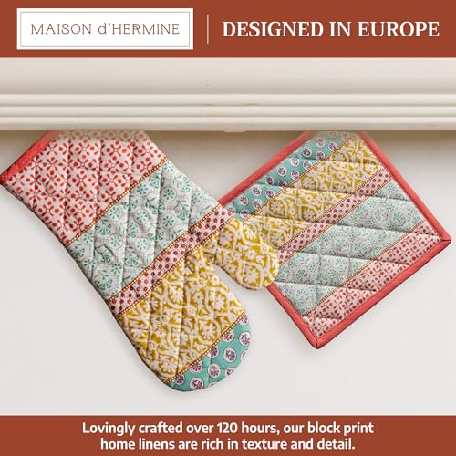 100% Cotton Oven Mitt & Pot Holder Set (002 - Provence / 7.5" x 13" & 8" x 8" (Oven Mitt & Pot Holder))
