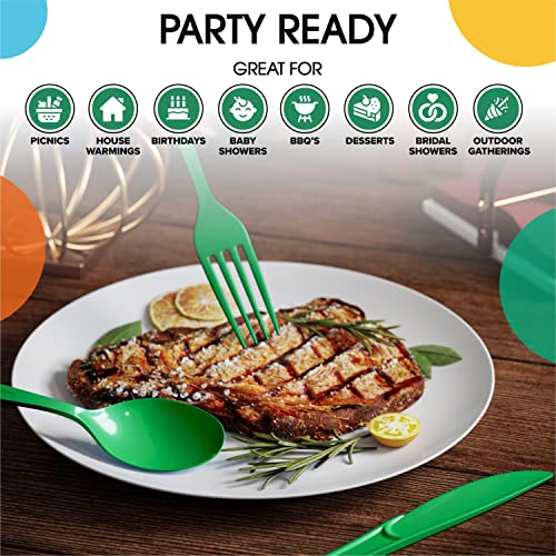 Emerald Green Plastic Knives 200 Pcs Green Knives Disposable Utensils Heavy Duty Plastic Cutlery Set Disposable Cutlery Sets Flatware Sets Silverware Set Party Supplies & Party Tableware (Emerald Green / Knives)