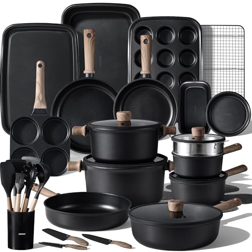 44pcs Pots and Pans (Black / 44 pieces)