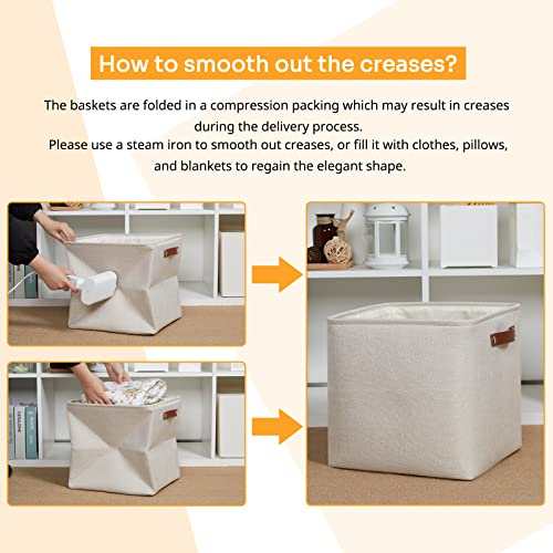 Storage Bins 4 Pack Of 13x13x13 Decorative Storage Cube Bins Suit Office (Beige / L-13"x 13"x 13")